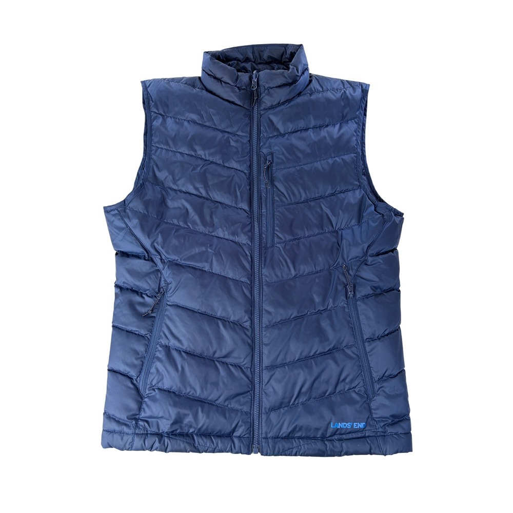 Lands End Puffer Vest Mens Small Down Insulated Quilted Full Zip Navy Blue